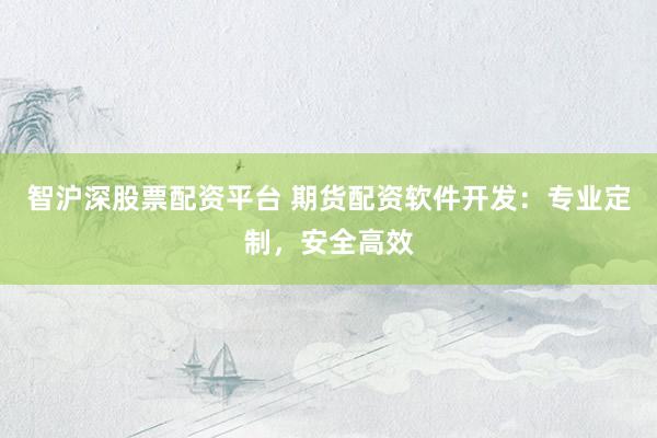 智沪深股票配资平台 期货配资软件开发：专业定制，安全高效