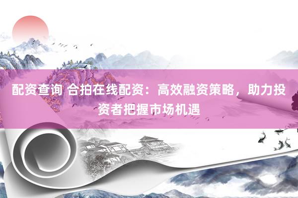 配资查询 合拍在线配资：高效融资策略，助力投资者把握市场机遇