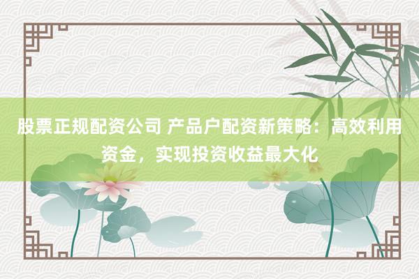股票正规配资公司 产品户配资新策略：高效利用资金，实现投资收益最大化
