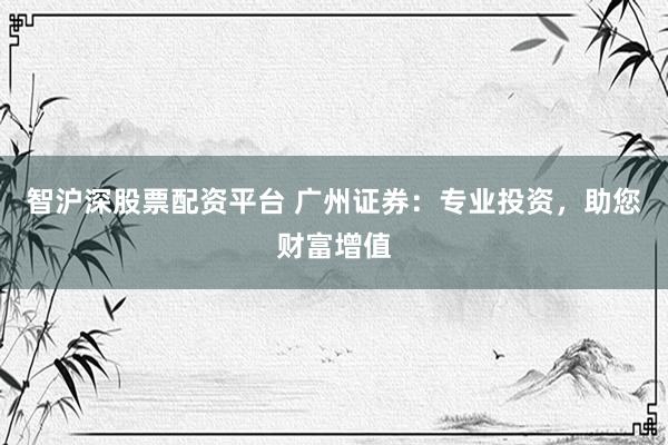 智沪深股票配资平台 广州证券：专业投资，助您财富增值