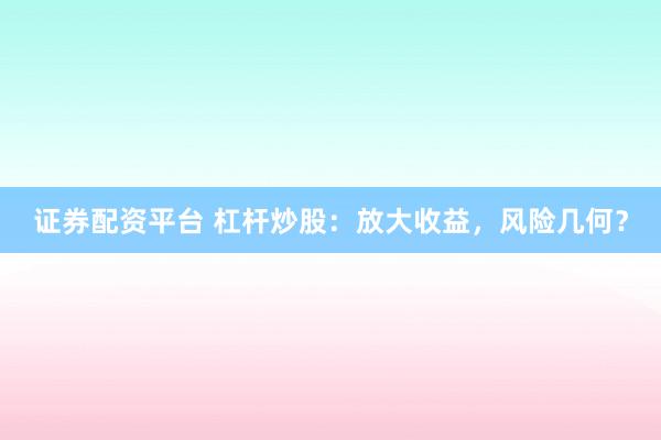 证券配资平台 杠杆炒股：放大收益，风险几何？