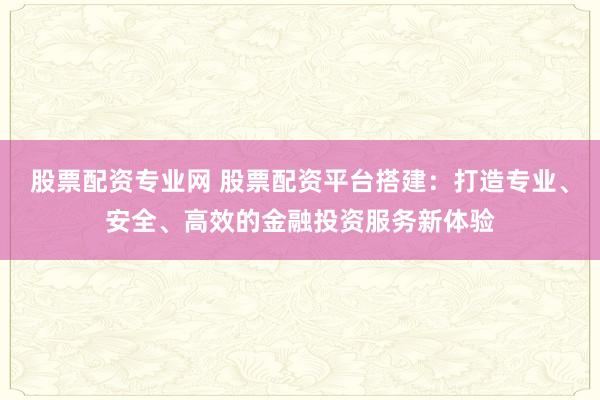股票配资专业网 股票配资平台搭建：打造专业、安全、高效的金融投资服务新体验