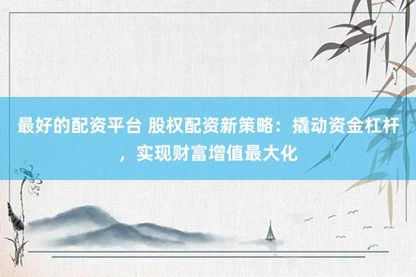 最好的配资平台 股权配资新策略：撬动资金杠杆，实现财富增值最大化