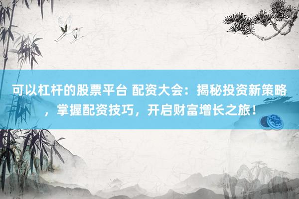 可以杠杆的股票平台 配资大会：揭秘投资新策略，掌握配资技巧，开启财富增长之旅！
