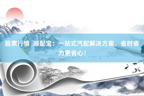 股票行情  顺配宝：一站式汽配解决方案，省时省力更省心！